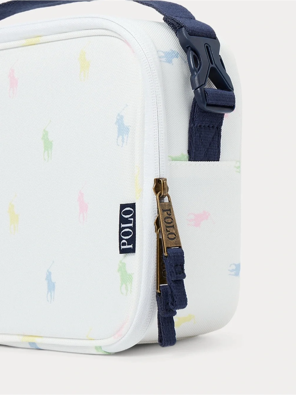 Polo by Ralph Lauren White Kids Lunch Tote Navy Strap and Pastel Pony Print